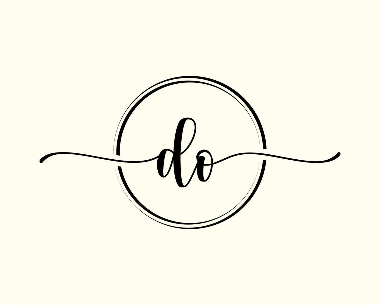 initial handwriting DO Circle logo Illustration. DO Letter Logo Design with Black Circle. Initial DO beauty monogram and elegant logo design vector