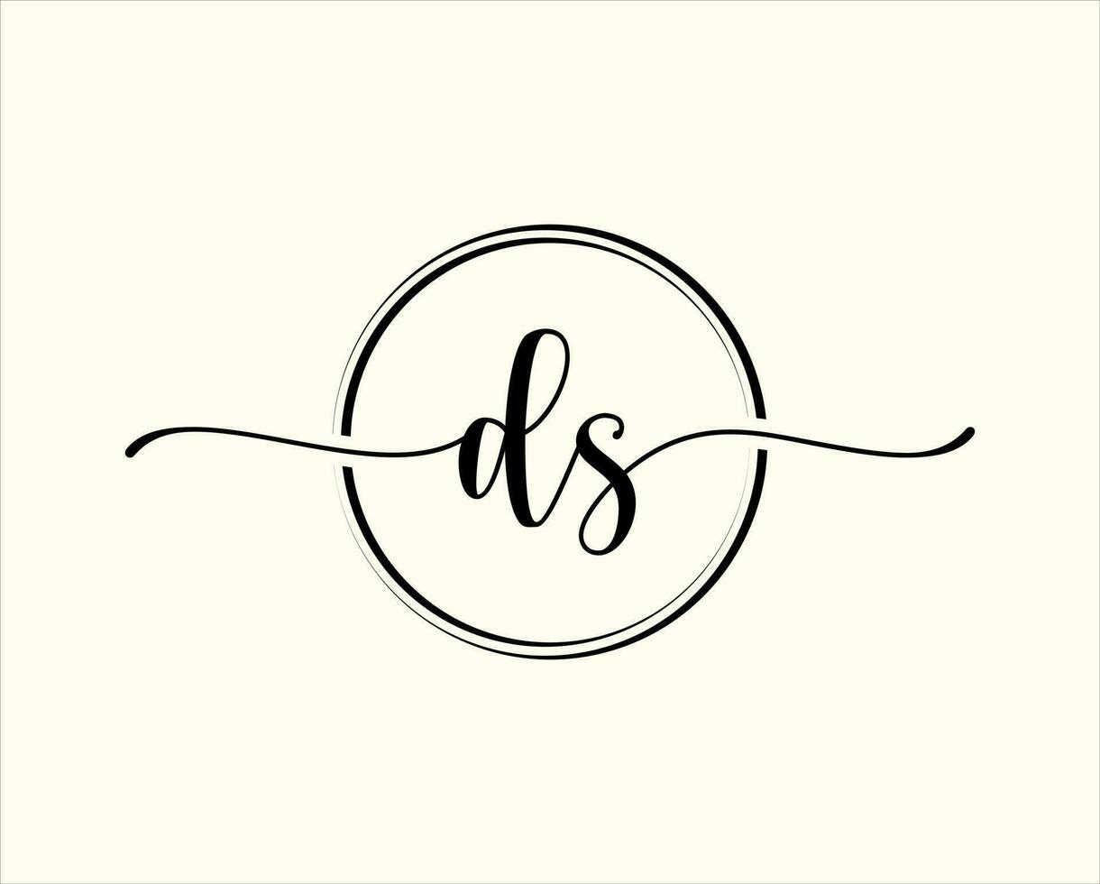 initial handwriting DS Circle logo Illustration. DS Letter Logo Design with Black Circle. Initial DS beauty monogram and elegant logo design vector