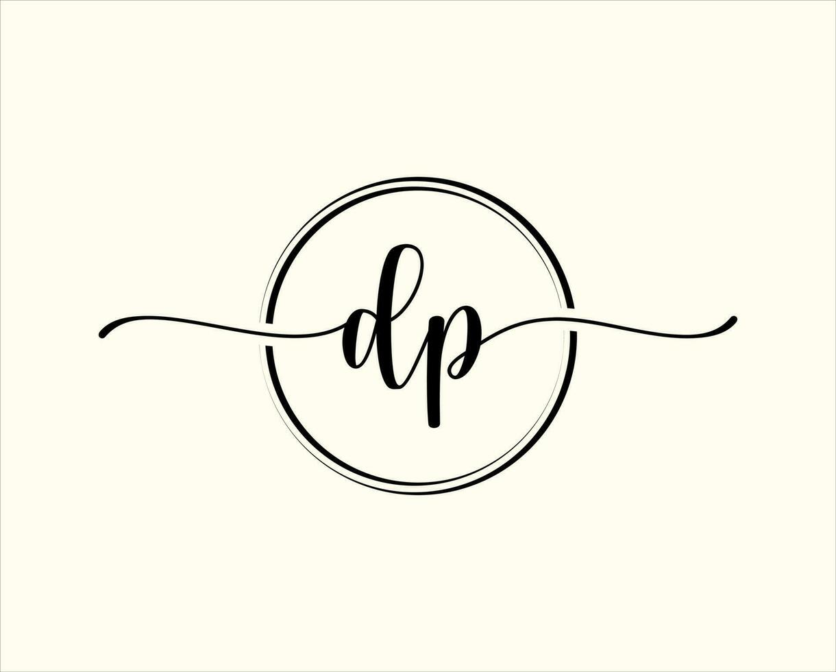 initial handwriting DP Circle logo Illustration. DP Letter Logo Design with Black Circle. Initial DP beauty monogram and elegant logo design vector