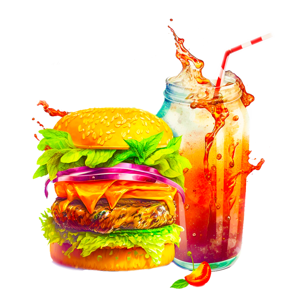 ai generatief hummer hamburger en sap illustratie png