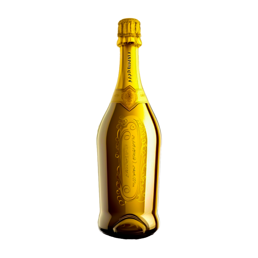 ai generatief sprankelend fles in gouden geïsoleerd Aan transparant achtergrond png