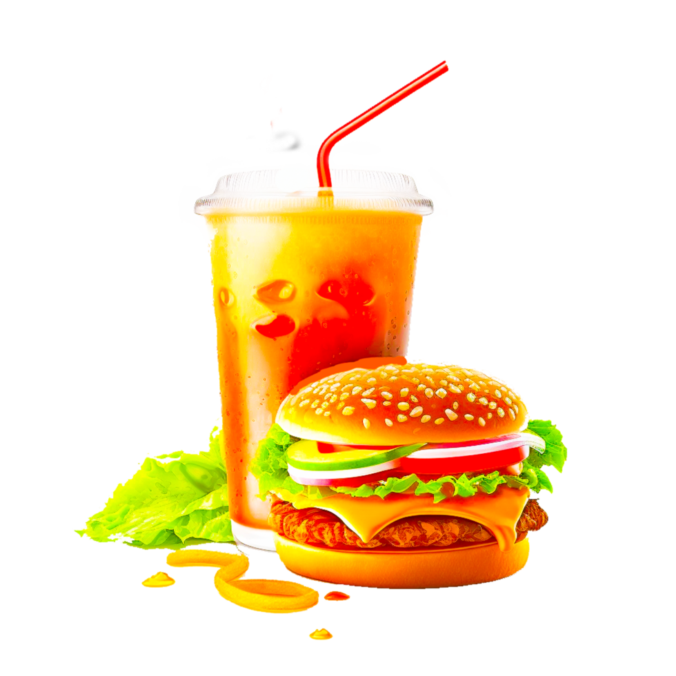 Fast food set big hamburger and soda illustration png