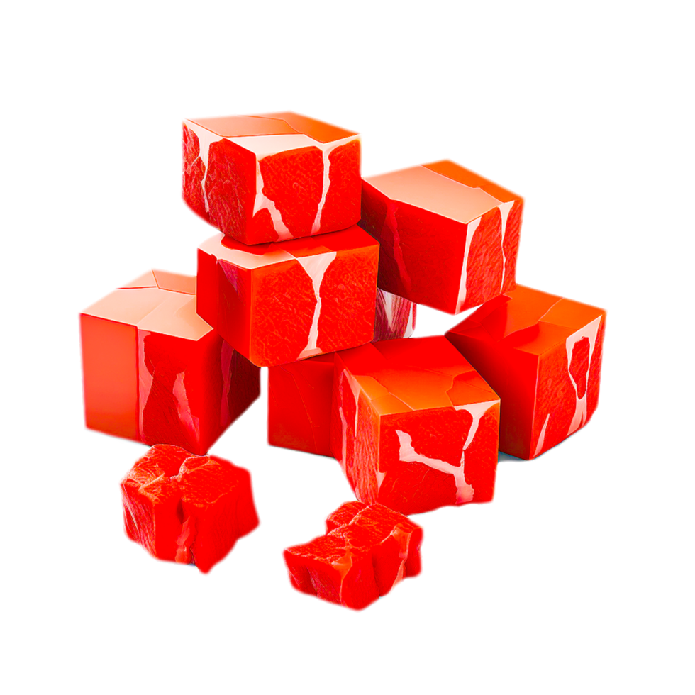 Set of delicious red jelly cubes on transparent background png