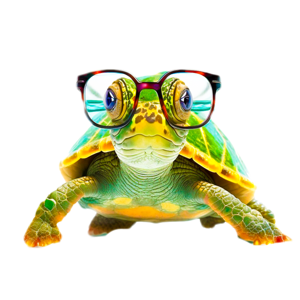 realistisch illustratie van een schildpad met bril generatief ai png