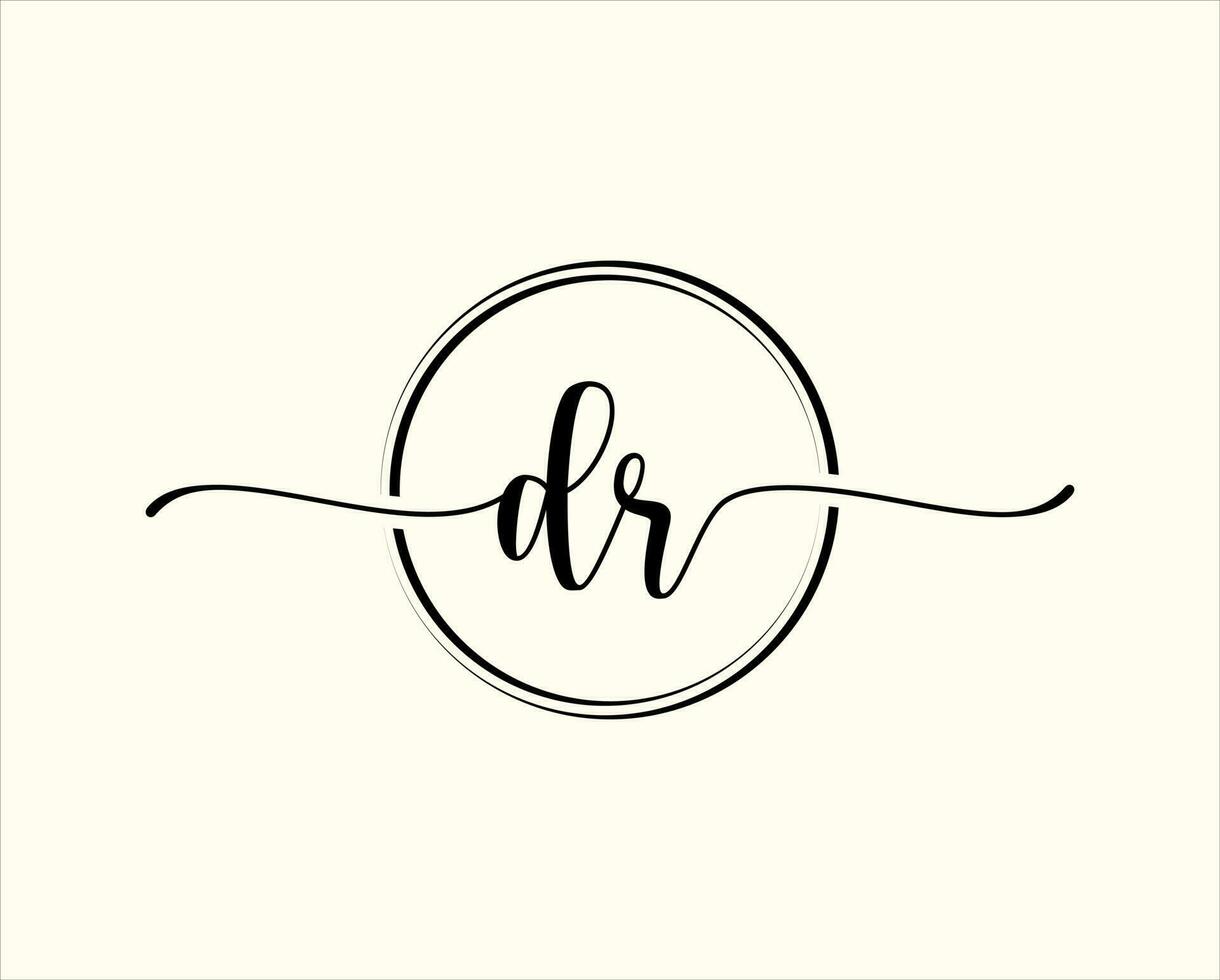 nitial handwriting DR Circle logo Illustration. DR Letter Logo Design with Black Circle. Initial DR beauty monogram and elegant logo design vector