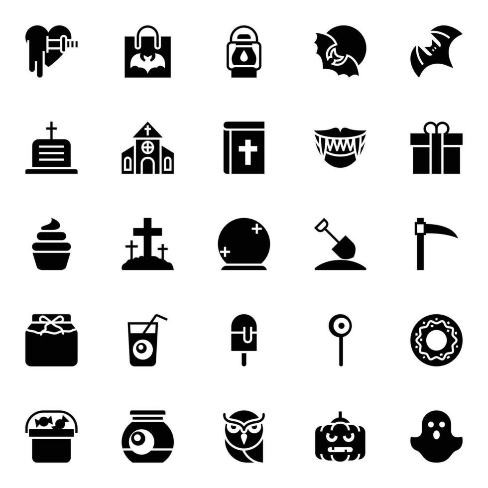 Glyph icons for Halloween. vector