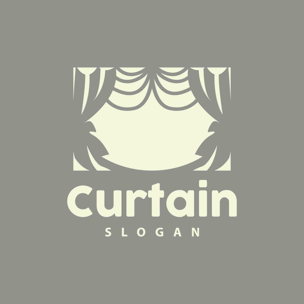 cortina logo, hogar interior sencillo diseño, mueble ventana cortina vector, ilustración símbolo icono vector