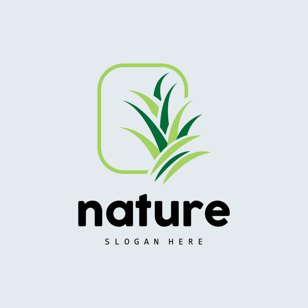 Green Grass Logo, Nature Plant Vector, Agriculture Leaf Simple Design, Template Icon Illustration vector