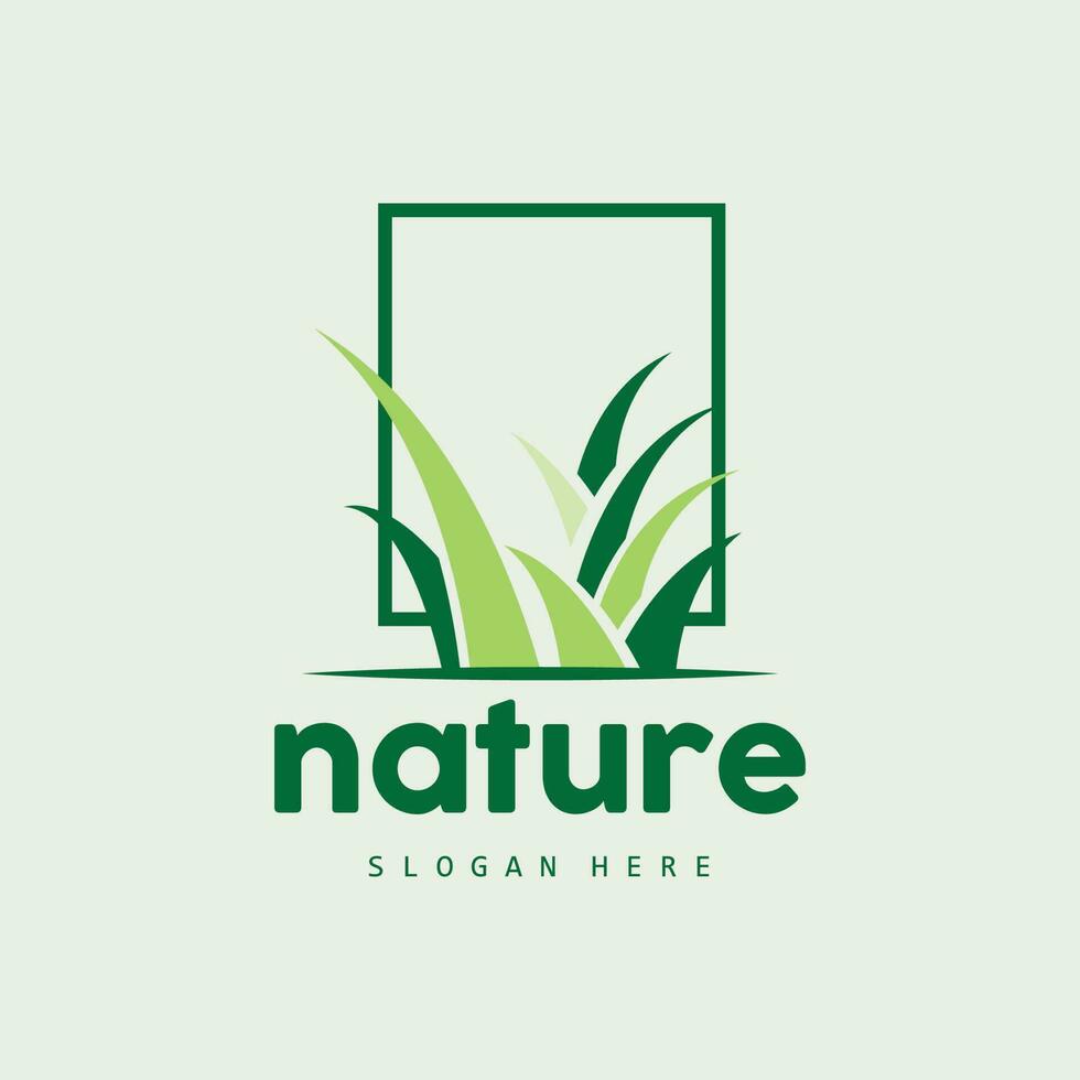 Green Grass Logo, Nature Plant Vector, Agriculture Leaf Simple Design, Template Icon Illustration vector