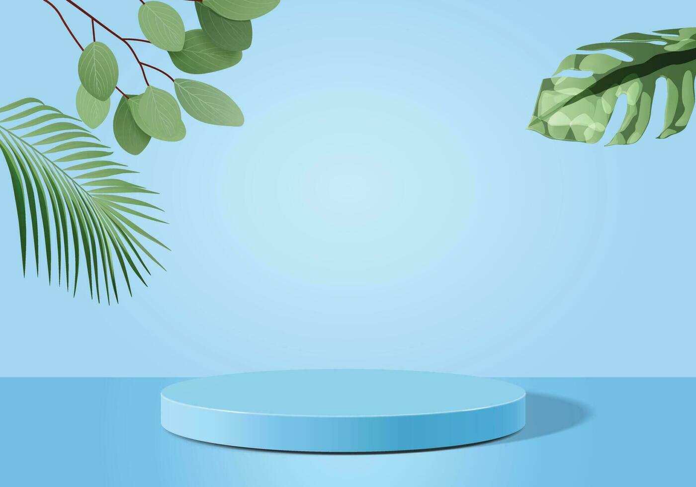 Minimalistic 3D Cylinder Podium with Overlapping Circles and Leaf Background vector
