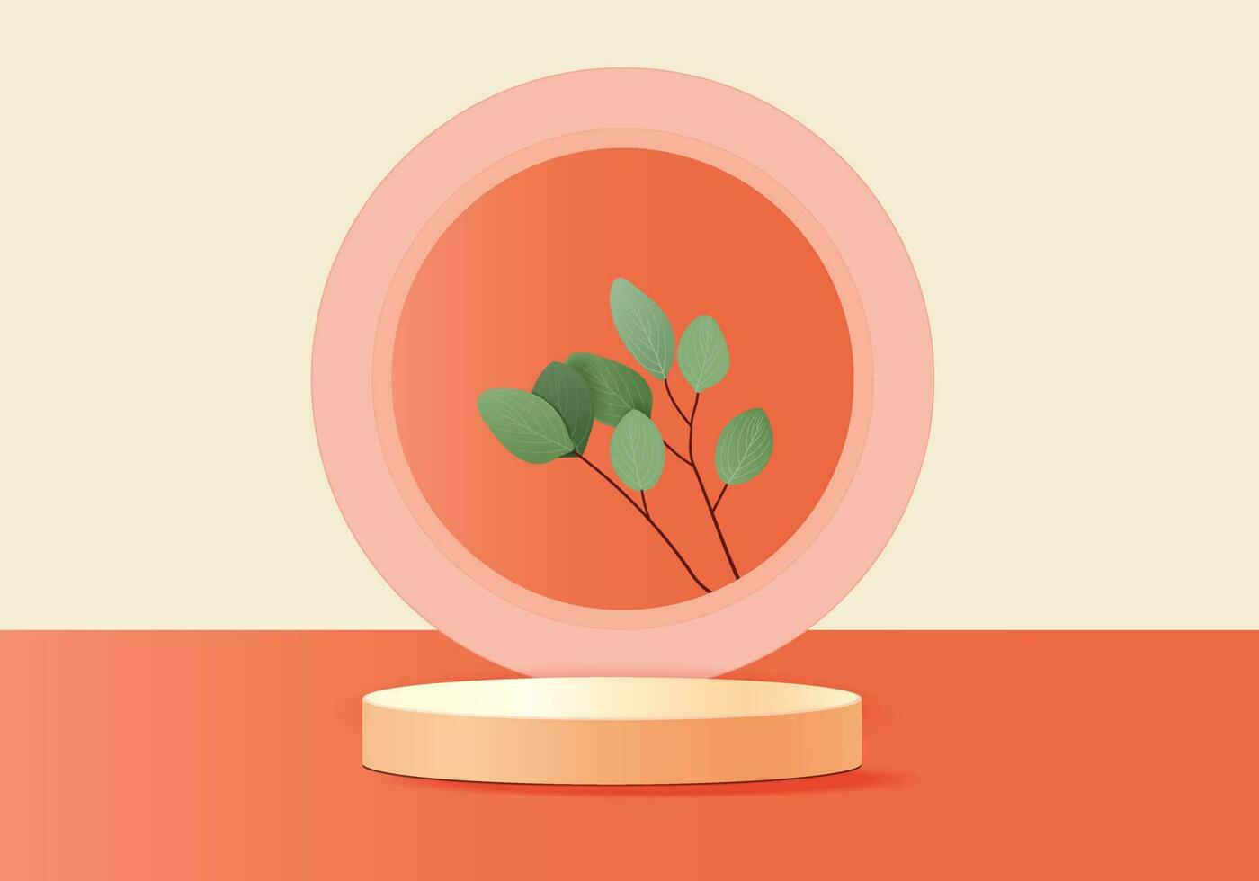 Premium Product Display on Green Leaves with Orange Background vector