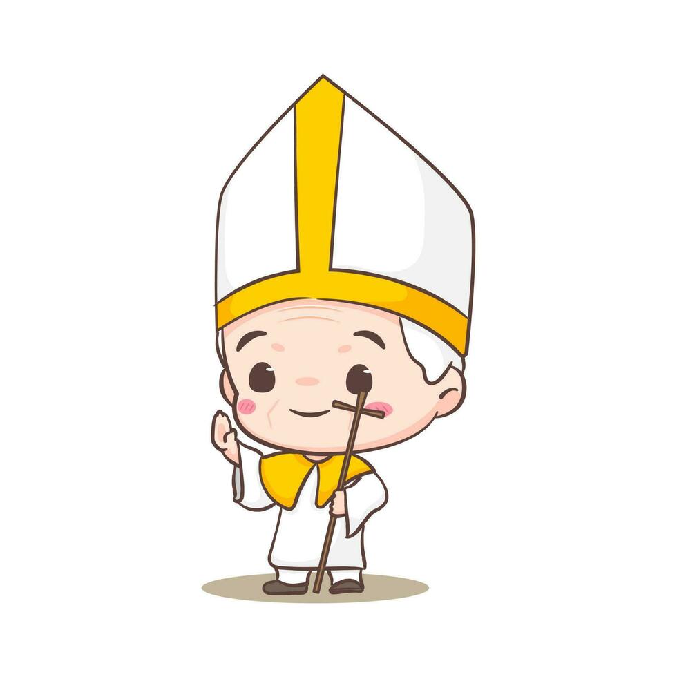 Cute Pope cartoon character. Happy smiling catholic priest mascot character. Christian religion concept design. Isolated white background. vector art illustration.