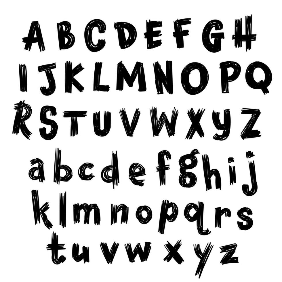 rayado, irregular latín alfabeto. Superior y minúsculas vector