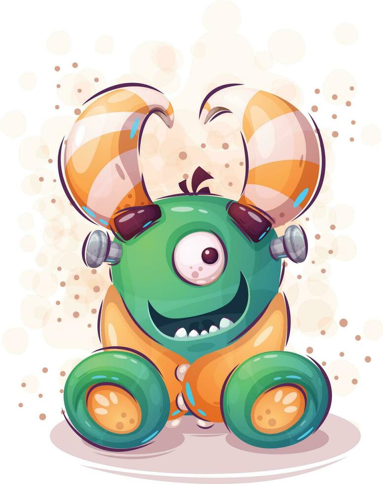 Vector illustration mascot character cute one eye monster isolated on white background
