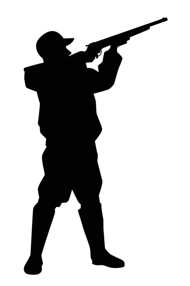 Hunter with gun silhouette vector on white, duck killer.