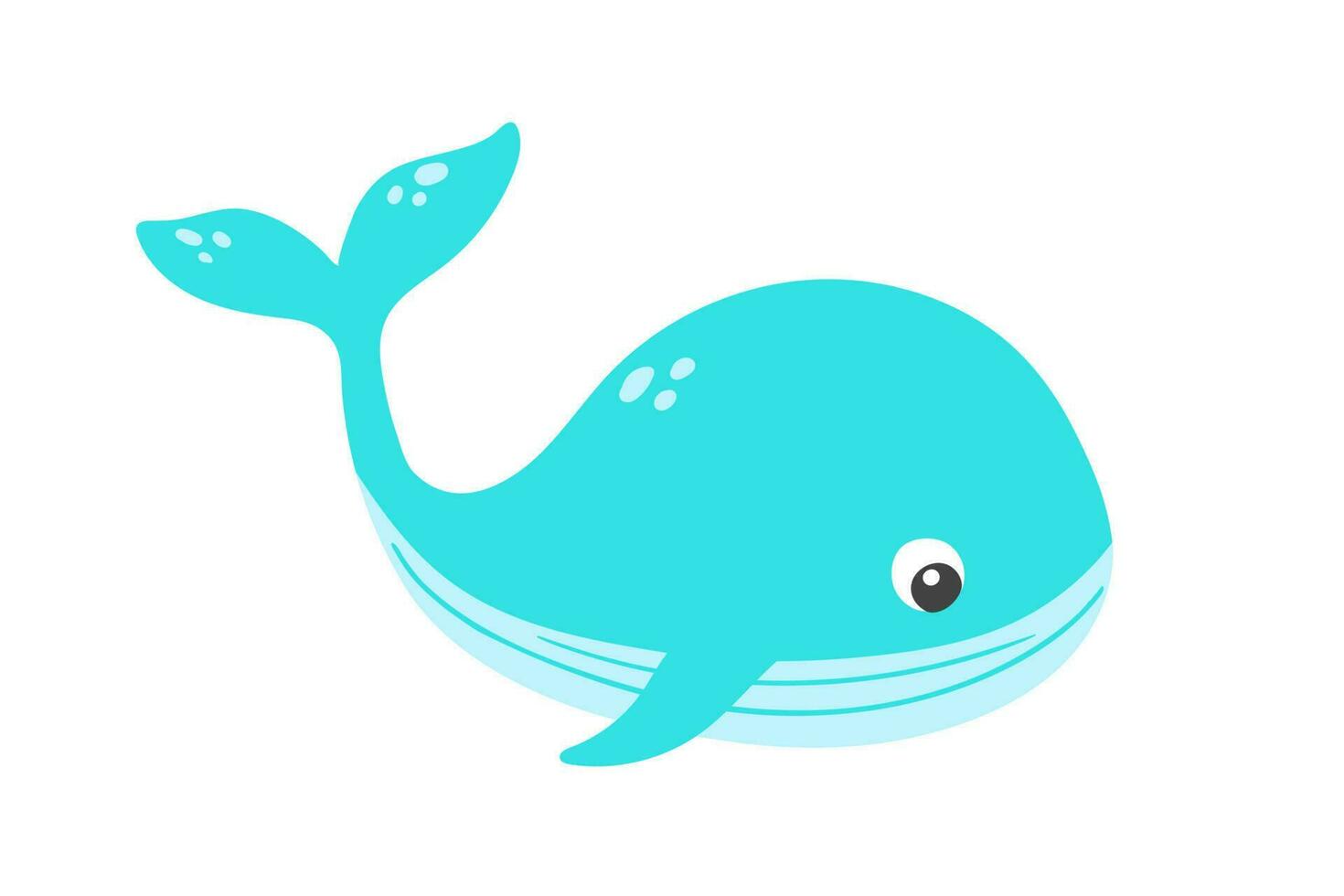 Vector cute cartoon blue whale in flat style.Illustration of sea animal character
