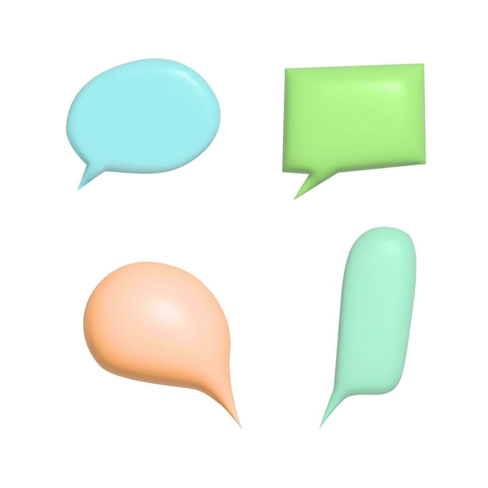 Set of blank color speech bubble vector illustration. 3d vector talking cloud.