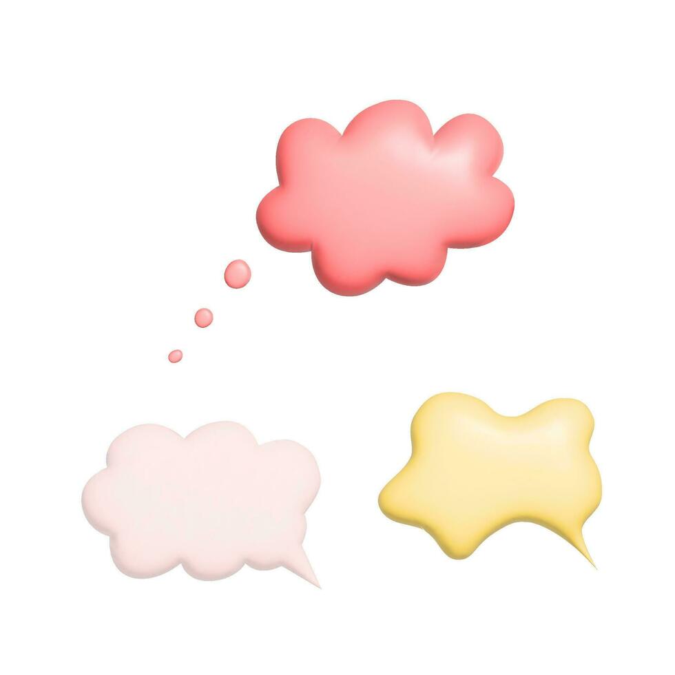 Set of blank color speech bubble vector illustration. 3d vector talking cloud.