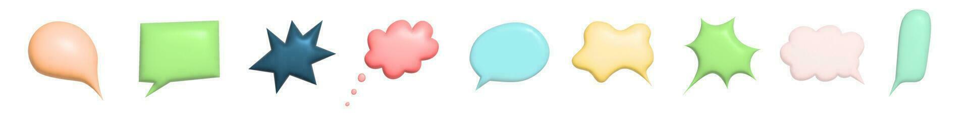 Set of blank color speech bubble vector illustration. 3d vector talking cloud.