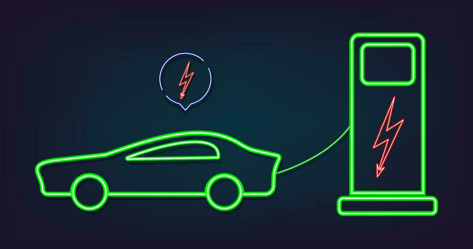 Vector illustration of electric powered car and charging point icons style.