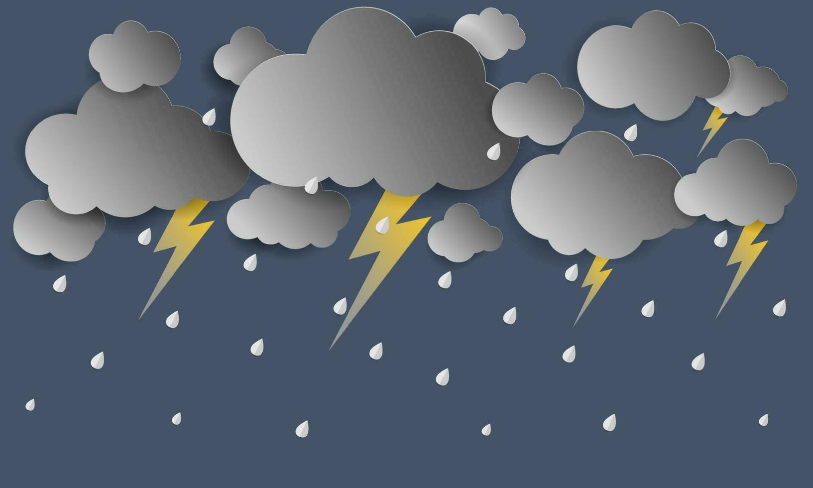 illustration of Cloud and rain on dark background. heavy rain, rainy season, paper cut and craft style. flat vector style.