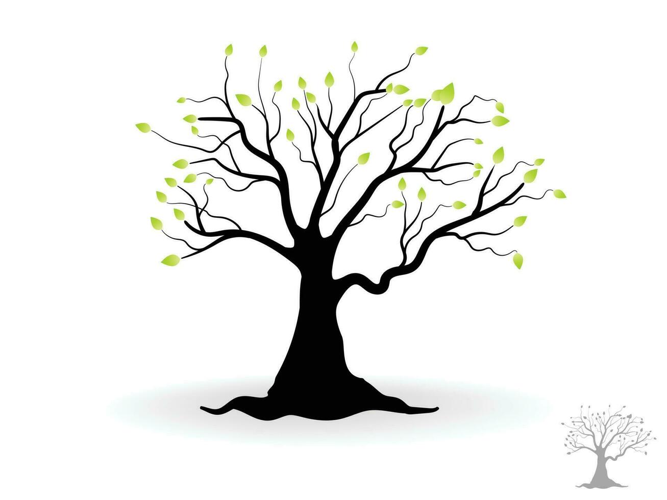 Trees with green leaves look beautiful and refreshing. Tree and roots LOGO style. vector