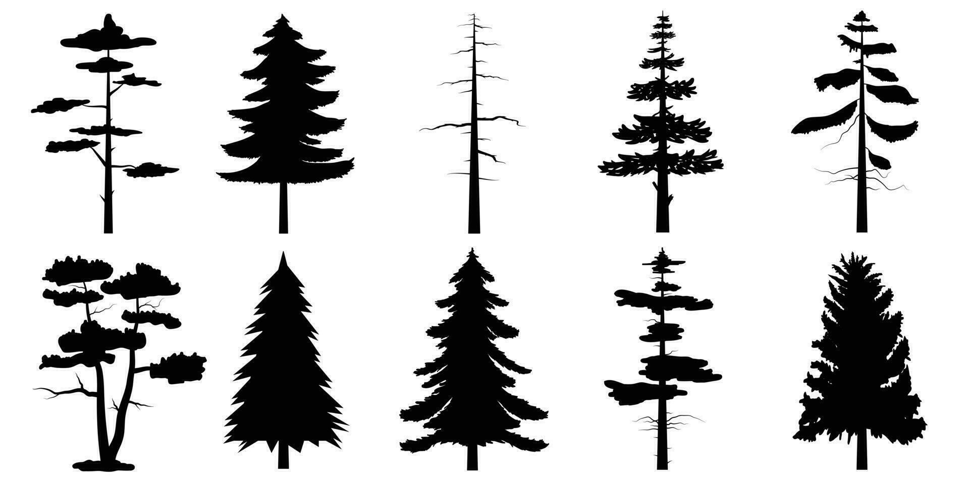 Black Branch Tree or Naked trees silhouettes set. Hand drawn isolated illustrations vector