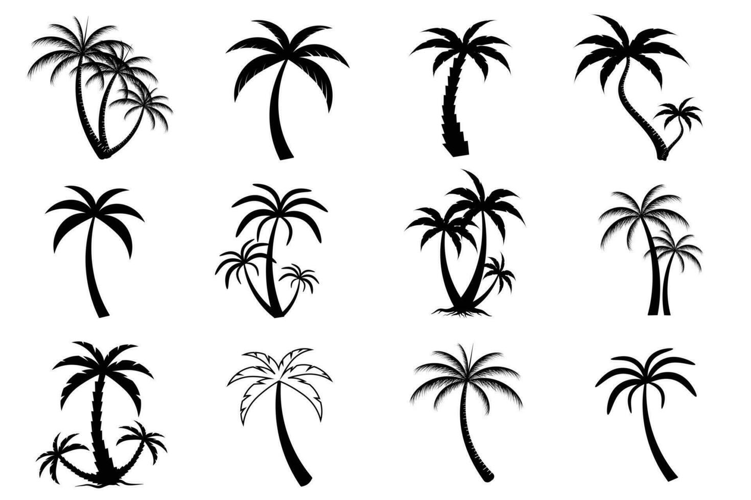 Collection of Black Coconut trees Icon. Can be used to illustrate any nature or healthy lifestyle topic. vector