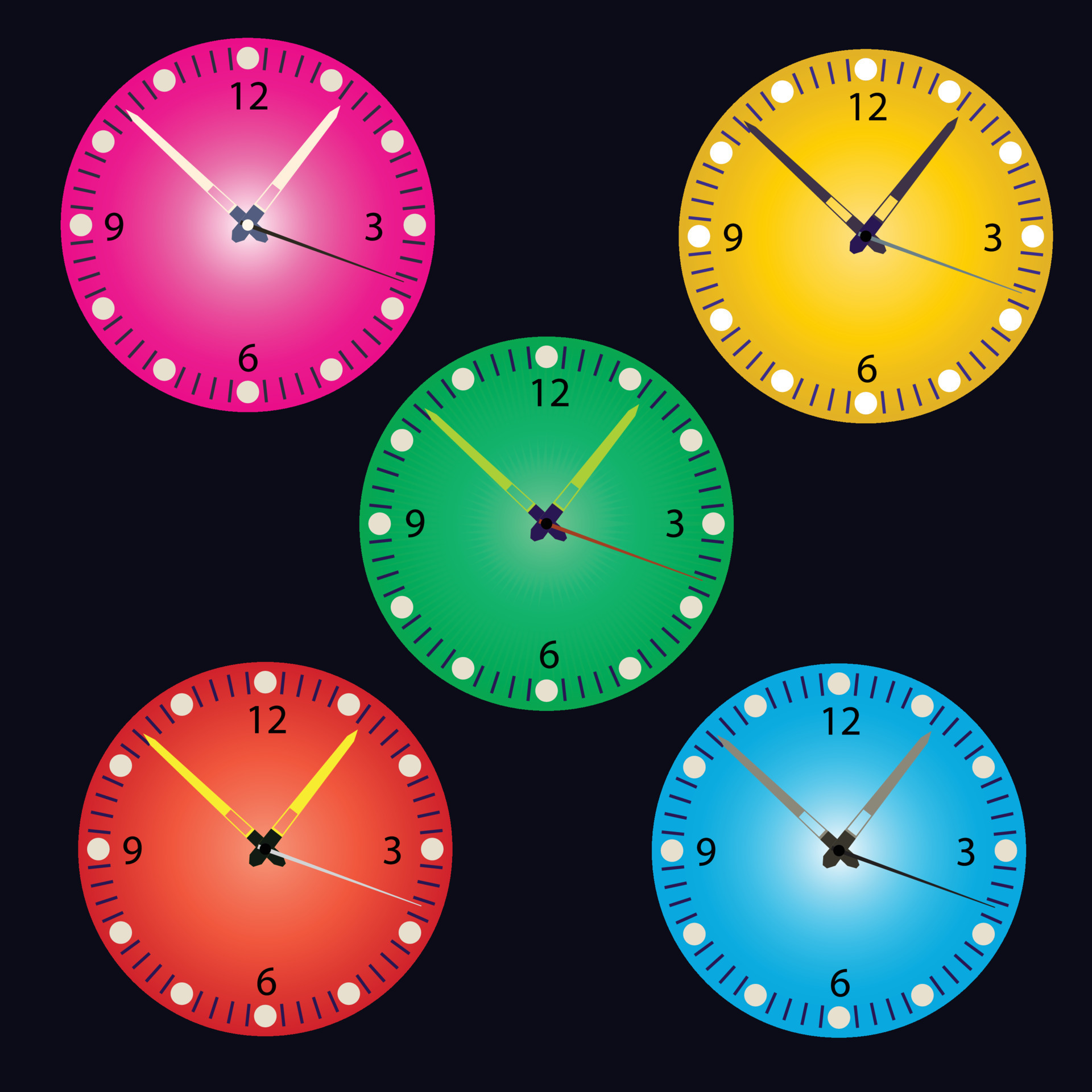 Set of world time zone analog clocks Free Vector illustration for wall