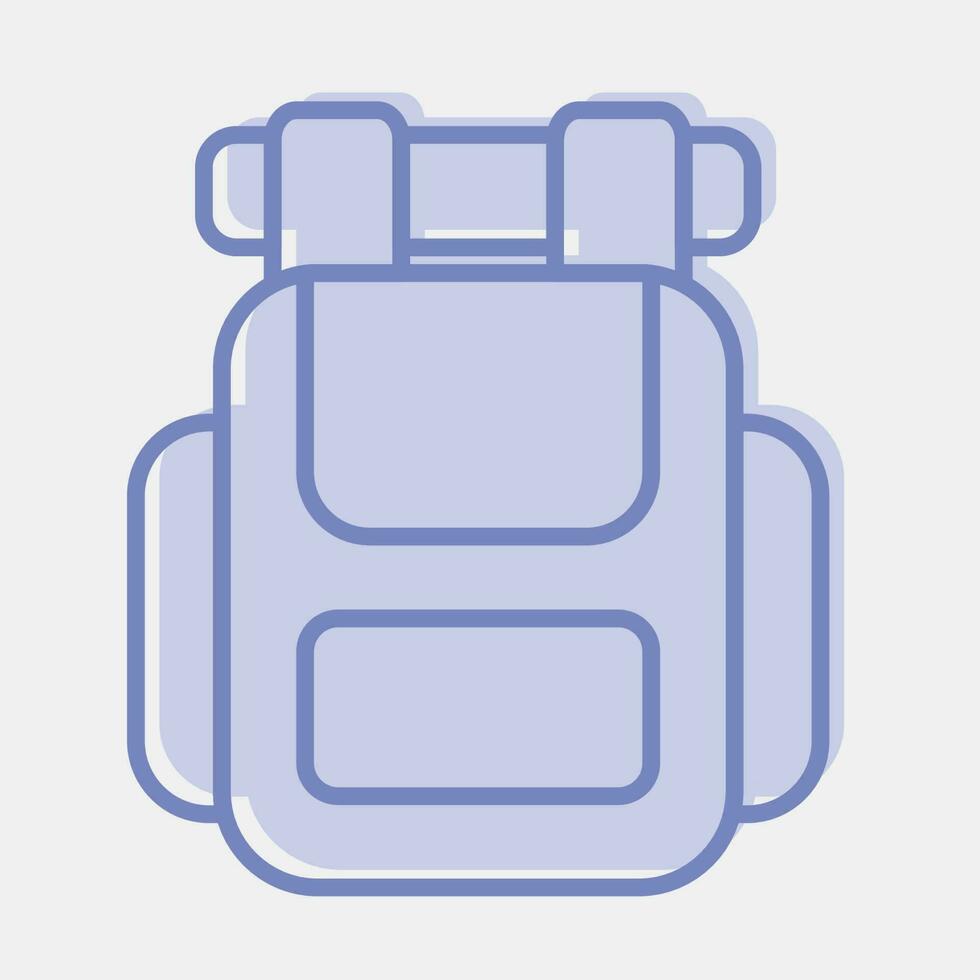 icono mochila. cámping y aventuras elementos. íconos en dos tono estilo. bueno para huellas dactilares, carteles, logo, anuncio publicitario, infografía, etc. vector