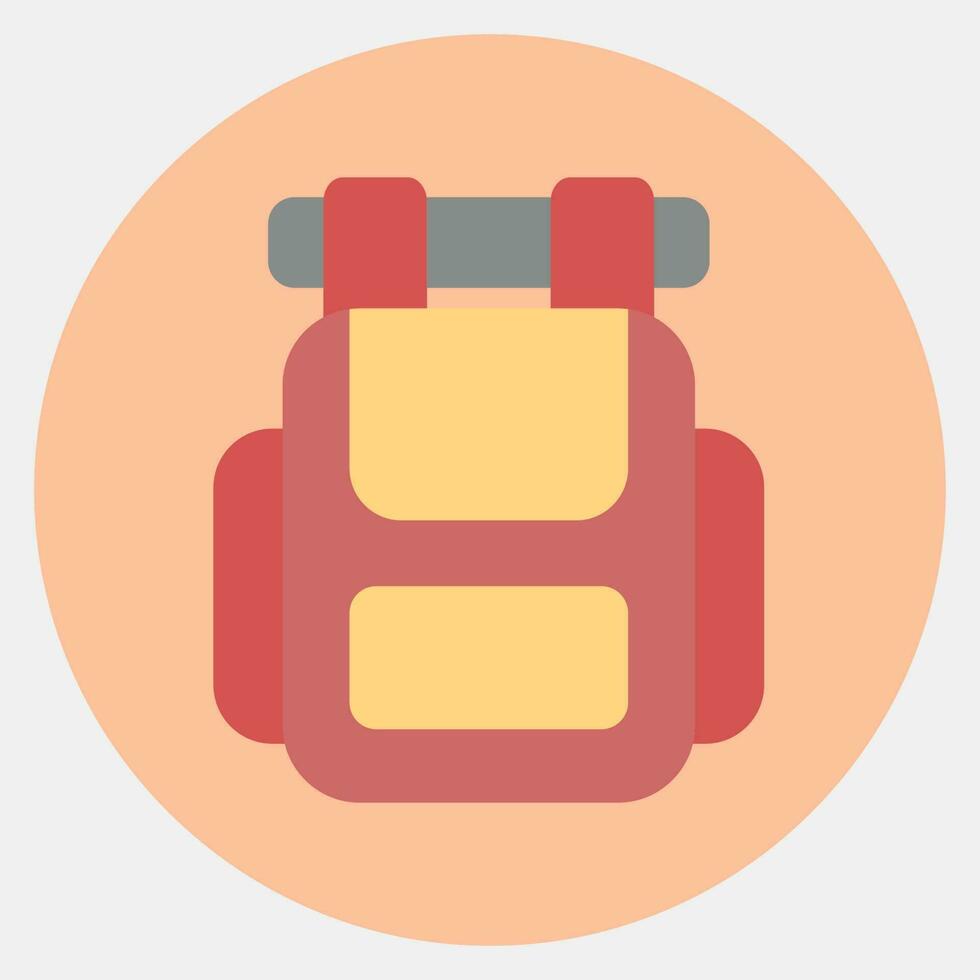 icono mochila. cámping y aventuras elementos. íconos en color compañero estilo. bueno para huellas dactilares, carteles, logo, anuncio publicitario, infografía, etc. vector