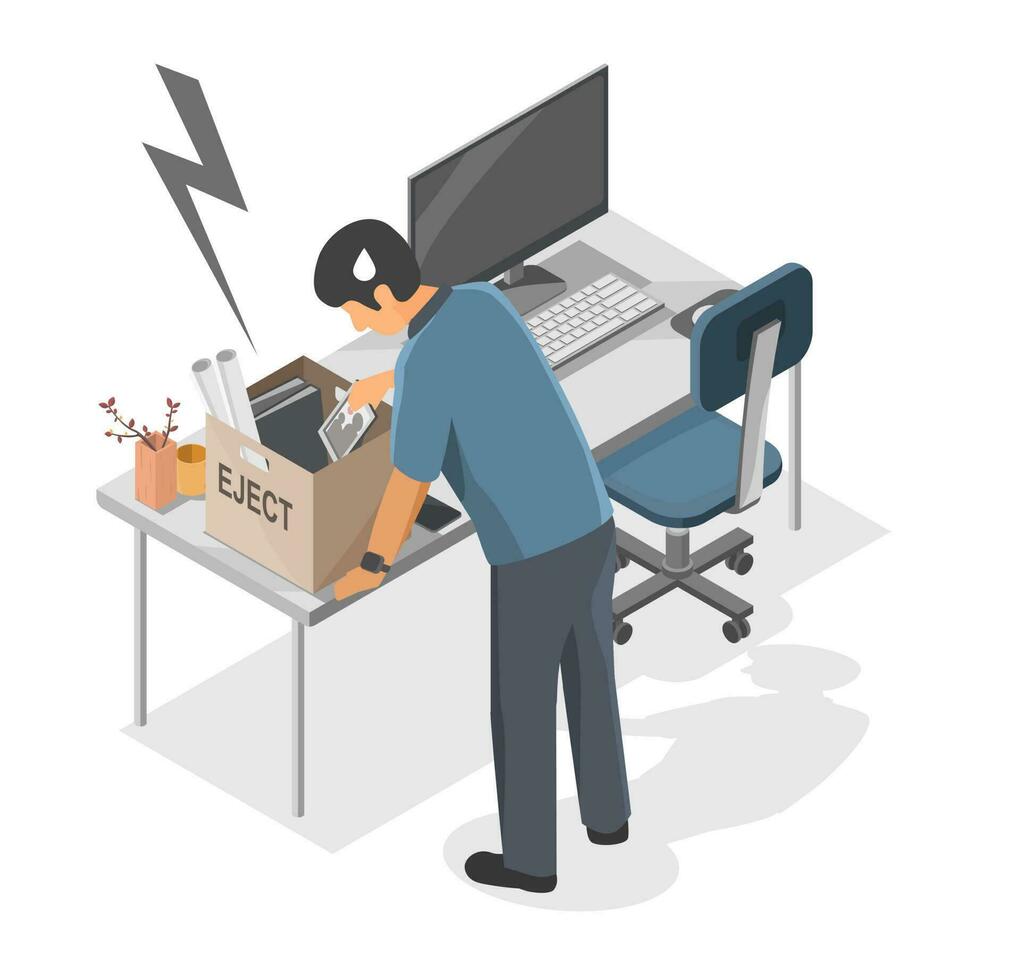 Programer and Designer Eject employee Worker lose a job industrial concept isometric isolated cartoon vector