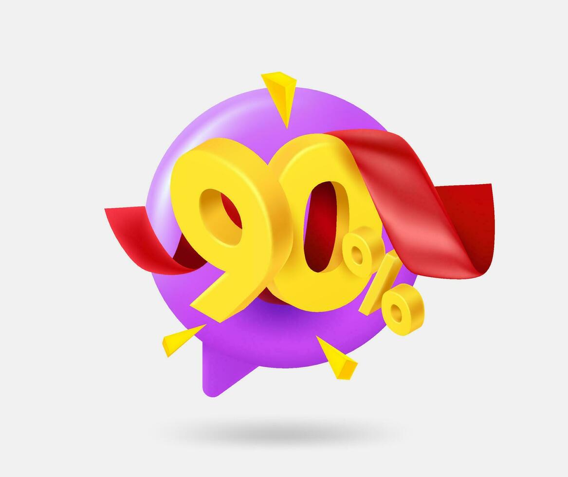 Speech cloud with 90 percent dicount offer. 3d vector isolated illustration