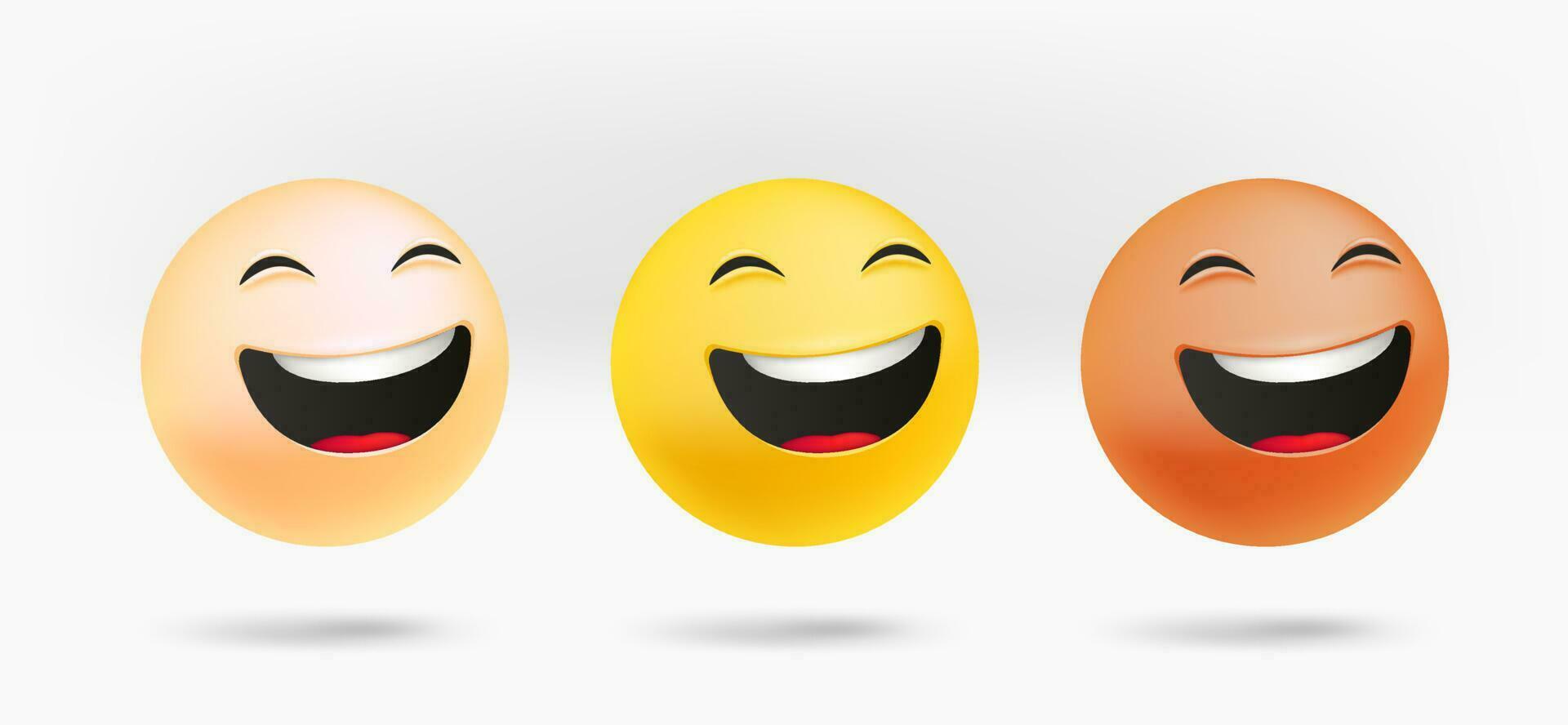 Different facial emoticons set. Laughing emotion. 3d vector isolated on white background