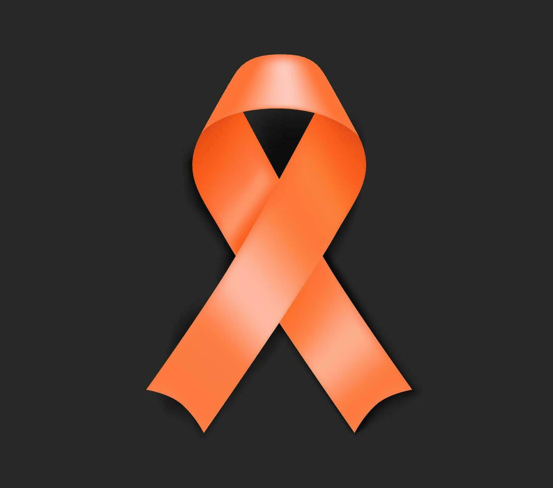Uterine cancer awareness symbol. Peach ribbon isolated on black background vector