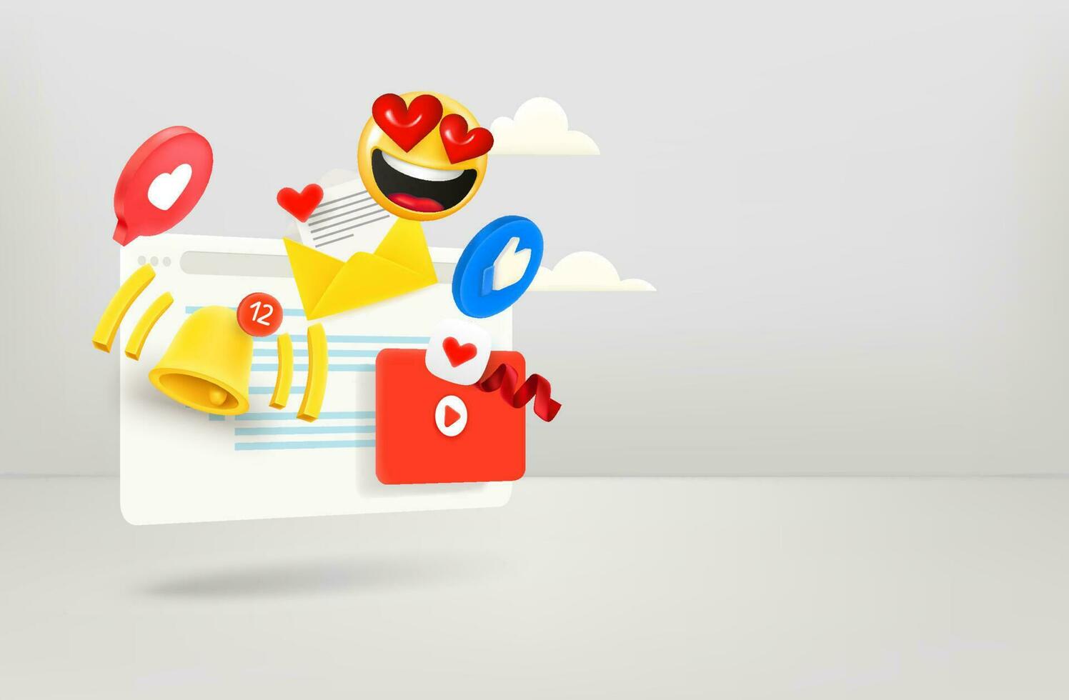 Social media messeging concept. 3d vector banner with copy space