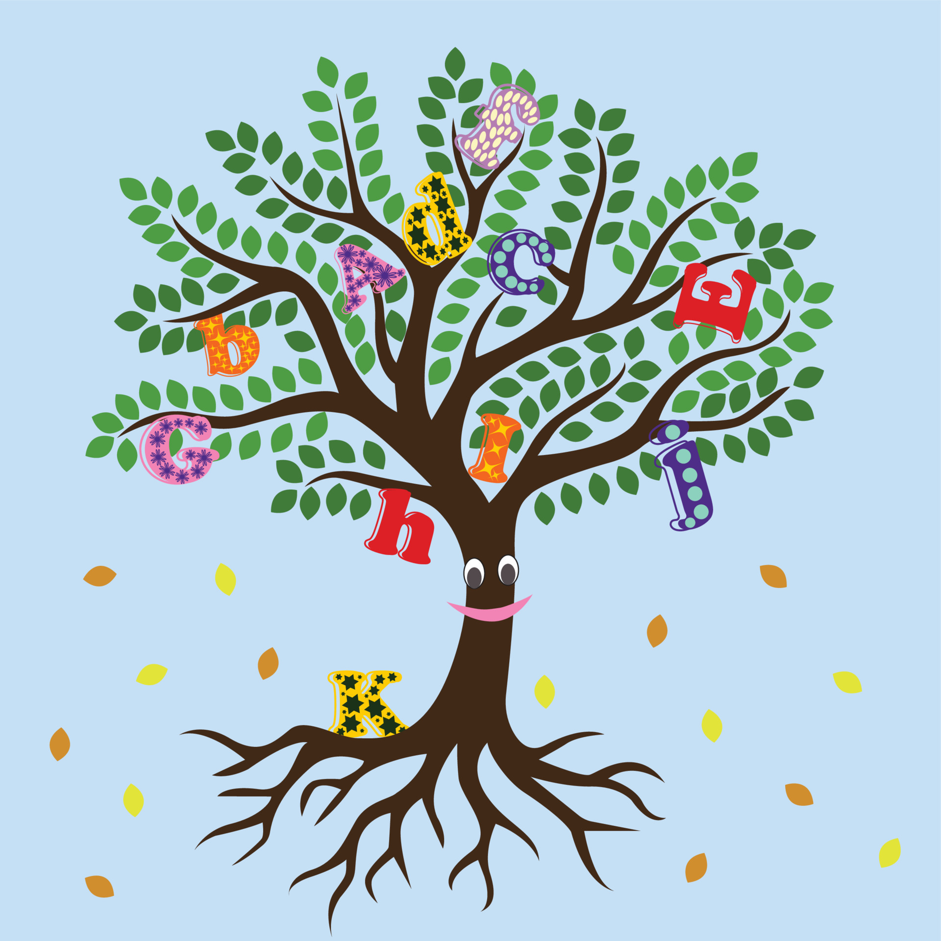 Tree artwork with colorful letters 23480062 Vector Art at Vecteezy