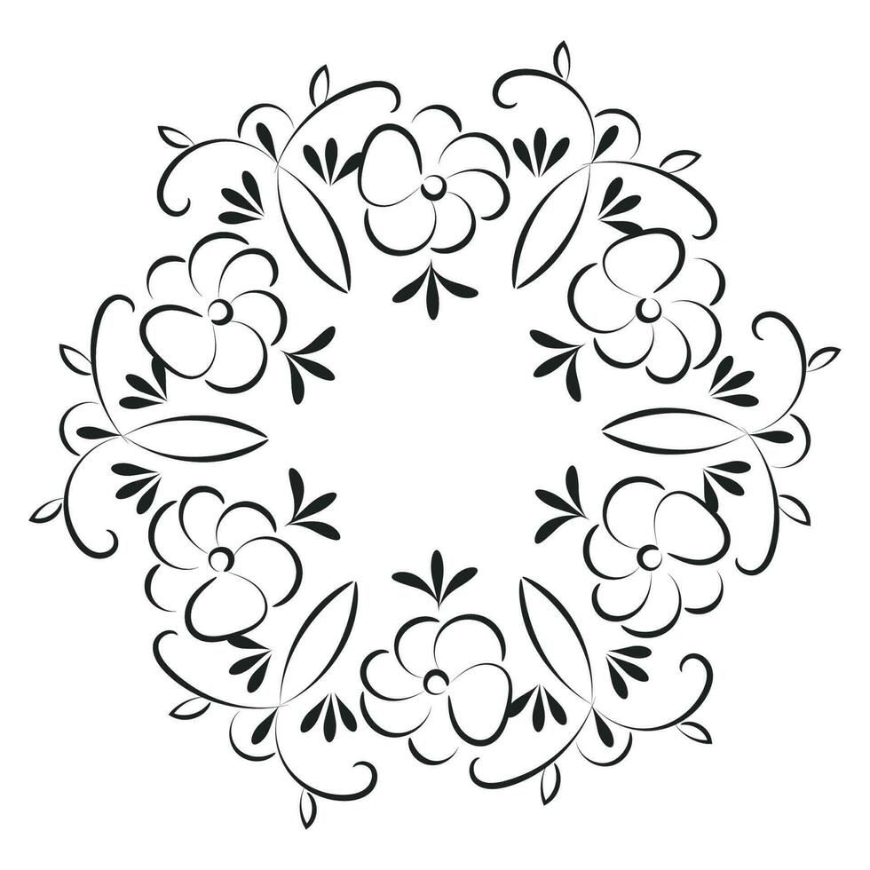 Free Embroidery Pattern. Printable Leaves Wreath. Hand drawn black and white floral wreath vector