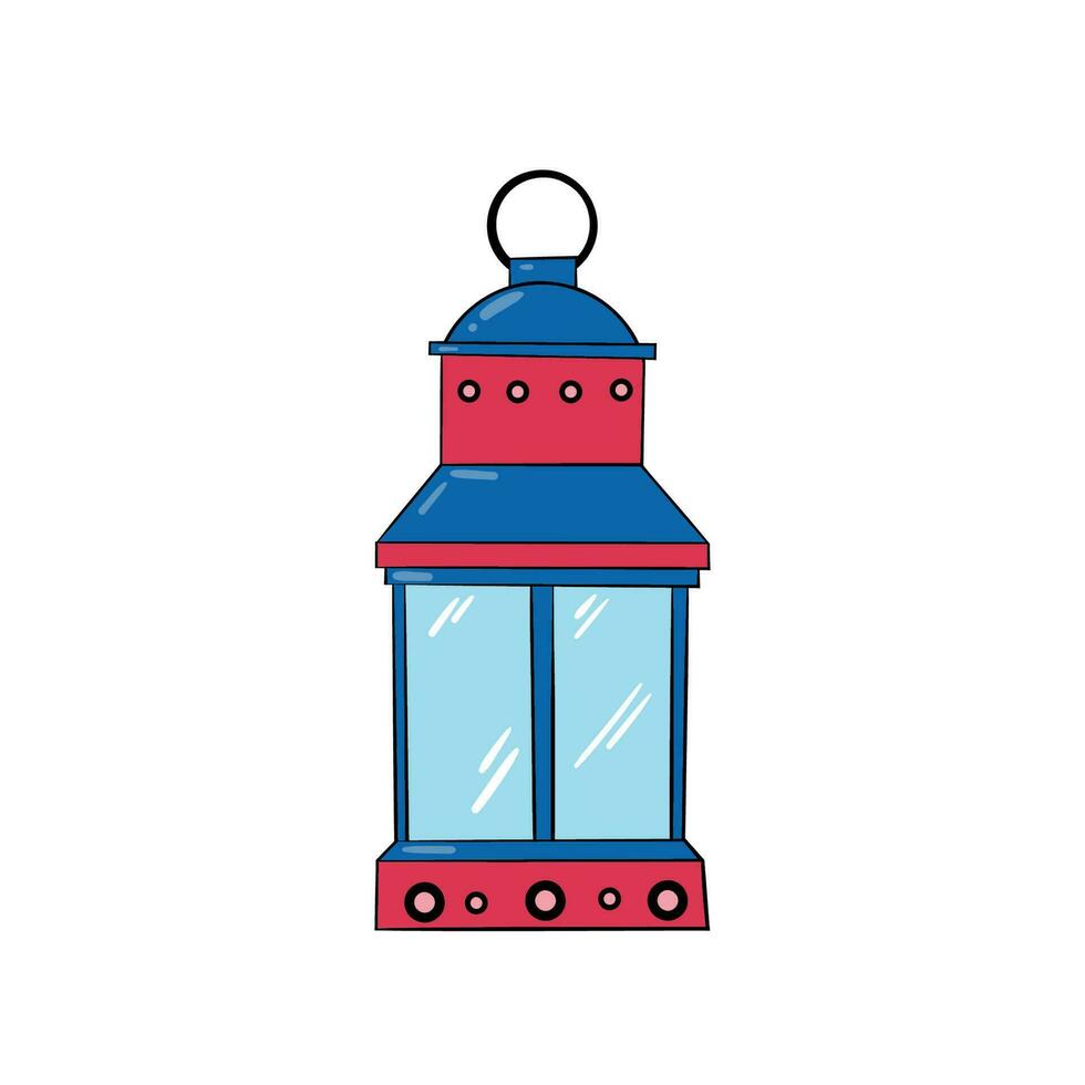 An old oil lamp or lantern with a candle. Hand drawn vector illustration