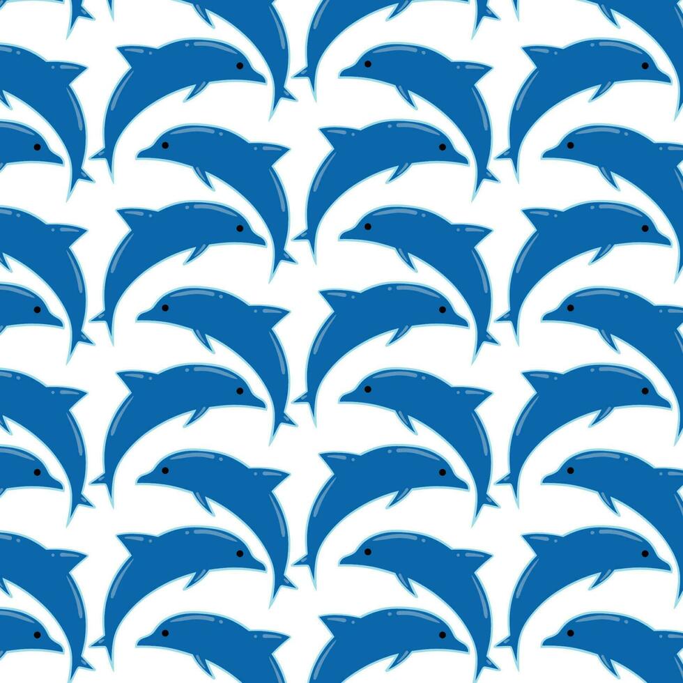 Seamless pattern vector blue dolphin in cartoon style. suitable for children's wallpaper, toddlers bedcover, can be printed on fabric for kids clothing