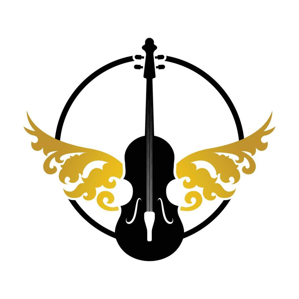 Violin Viola Fiddle Cello bass Contrabass music instrument silhouette logo design inspiration vector
