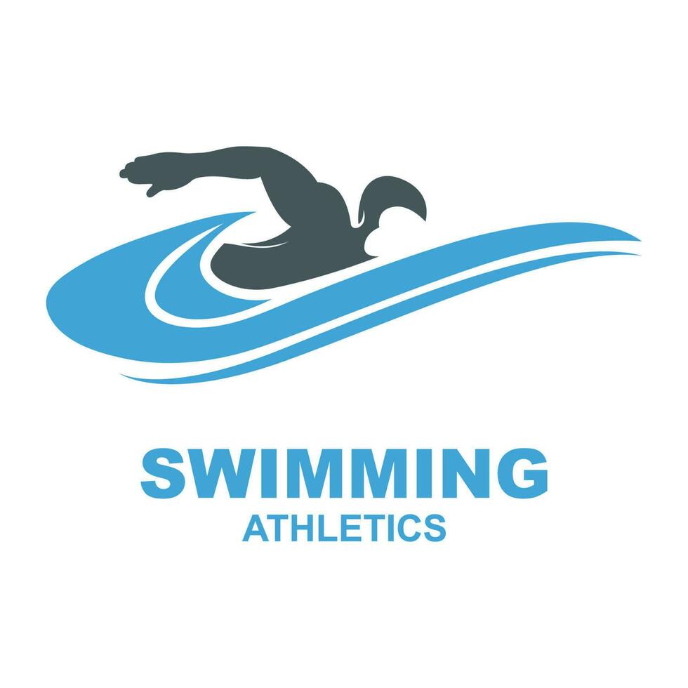 Simple Swimming Pool Silhouette, Swimmer Athlete on Sea Ocean Water Wave Logo design vector