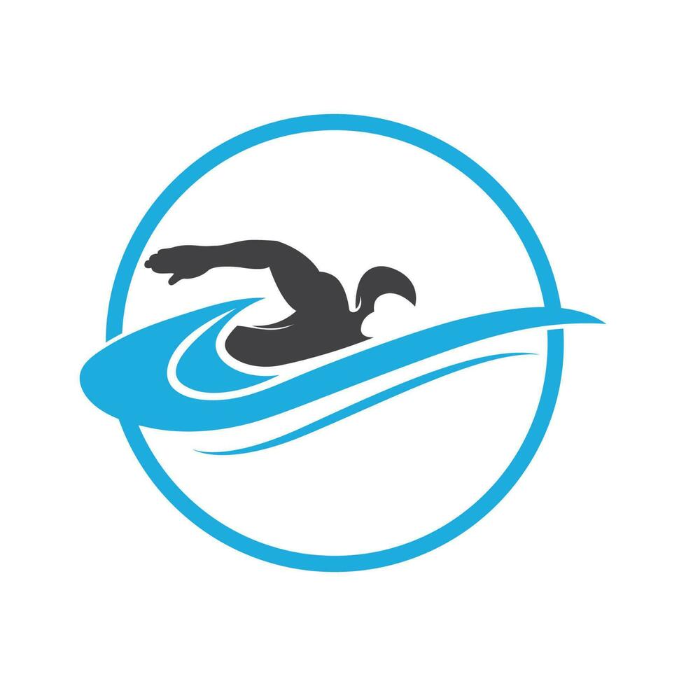 sencillo nadando piscina silueta, nadador atleta en mar Oceano agua ola logo diseño vector