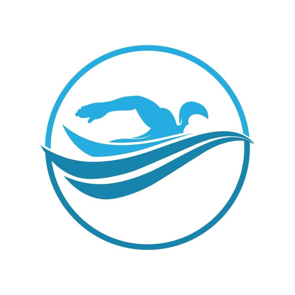 Simple Swimming Pool Silhouette, Swimmer Athlete on Sea Ocean Water Wave Logo design vector