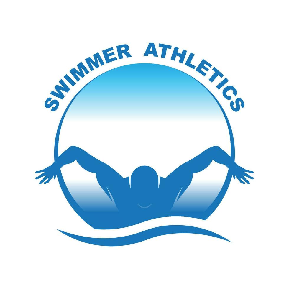 Simple Swimming Pool Silhouette, Swimmer Athlete on Sea Ocean Water Wave Logo design vector