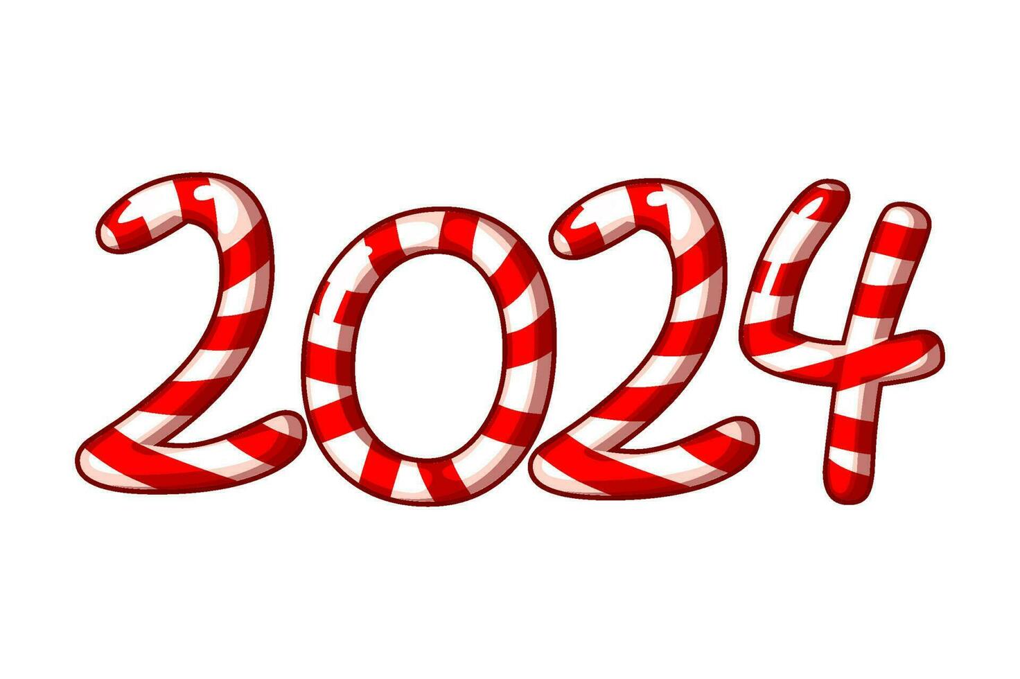 Happy New Year 2024 like candy. Isoled Numbers candy on white