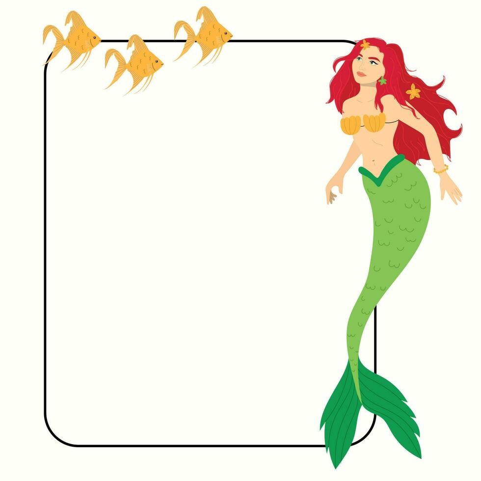 Cartoon mermaid with border vector