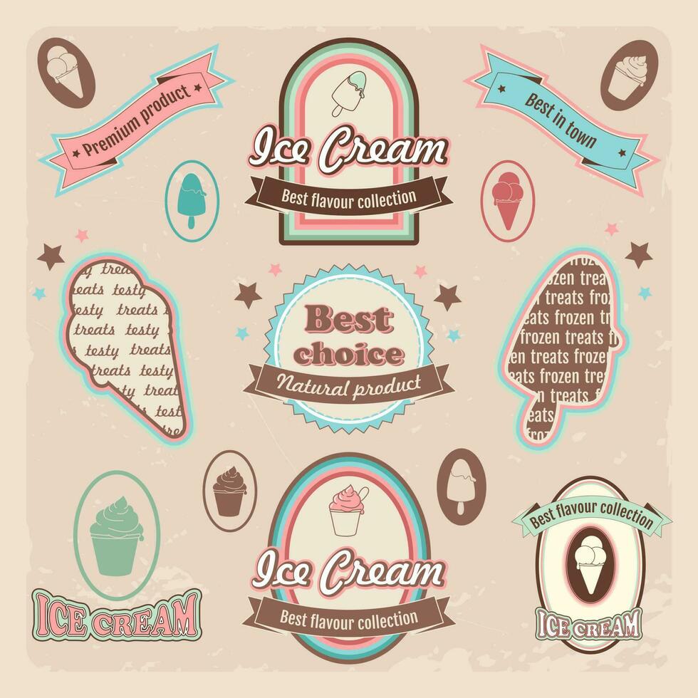Set of logos and labels, elements for the design of ice cream advertising. vector