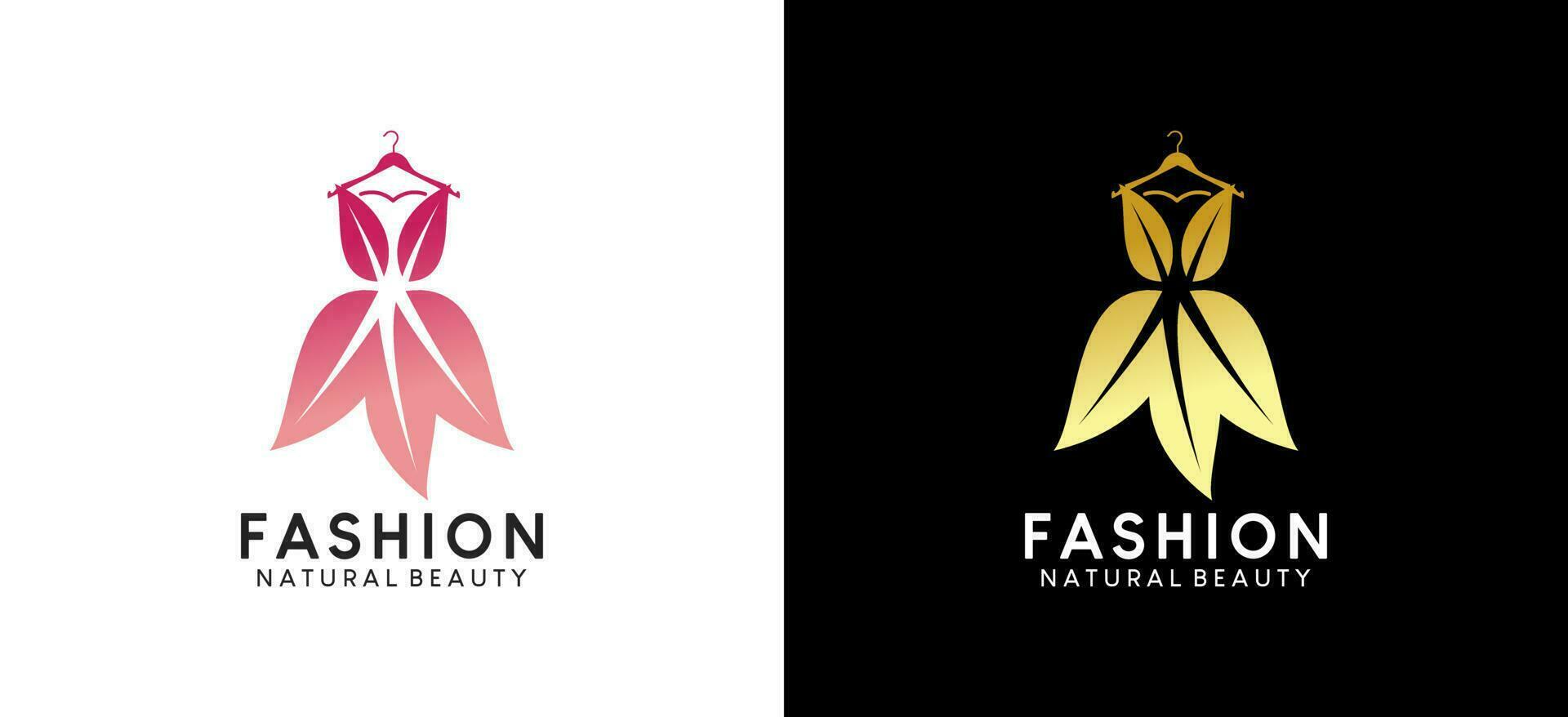 Dazzling woman beauty fashion dress logo design with leaves concept vector