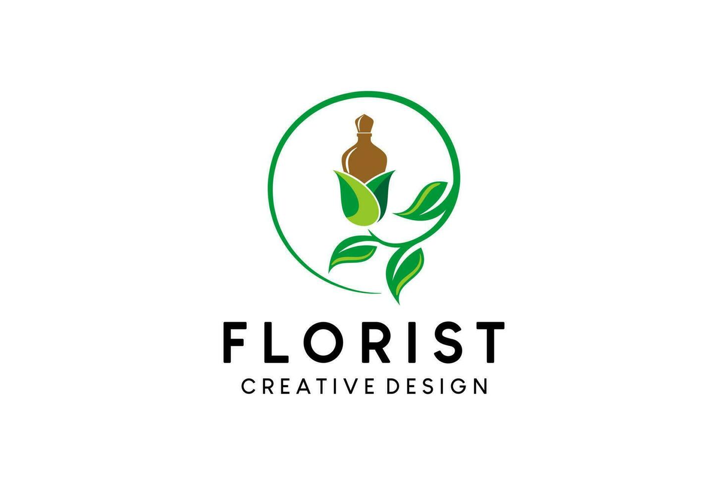 Creative abstract floral essence perfume bottle logo design vector